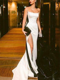 Sheath/Column Strapless Satin Sleeveless Prom Dresses by misshow.com