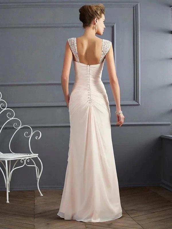 Sheath/Column Straps Sleeveless Beading Long Chiffon Prom Dresses by misshow.com