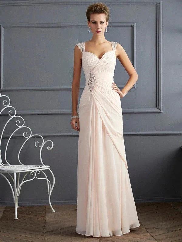 Sheath/Column Straps Sleeveless Beading Long Chiffon Prom Dresses by misshow.com