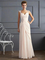 Sheath/Column Straps Sleeveless Beading Long Chiffon Prom Dresses by misshow.com