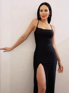 Sheath/Column Stretch Crepe Square Sleeveless Floor-Length Prom Dresses by misshow.com