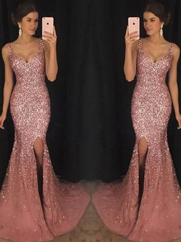 Sheath/Column Sweetheart Sleeveless Sequin Tulle Prom Dresses