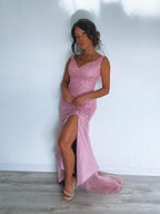 Sheath/Column Tulle Sweetheart Sleeveless Sequin Prom Dresses by misshow.com