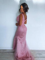 Sheath/Column Tulle Sweetheart Sleeveless Sequin Prom Dresses by misshow.com