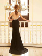 Sheath/Column V-neck Beading Sleeveless Spandex Prom Dresses by misshow.com