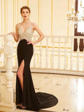 Sheath/Column V-neck Beading Sleeveless Spandex Prom Dresses by misshow.com