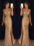 Sheath/Column V-neck Sequin Sleeveless Jersey Prom Dresses by misshow.com