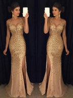 Sheath/Column V-neck Sequin Sleeveless Jersey Prom Dresses by misshow.com