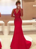 Sheath/Column V-Neck Sleeveless Applique Stretch Crepe Prom Dresses by misshow.com