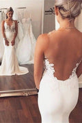 Sheer back Mermaid Wedding Dress Sleeveless Lace summer Beach Bridal Wears by misshow.com
