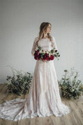 Sheer Long Sleeves Lace Modest Bride Dress Wedding Gown WD530 by pgmdress