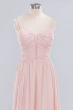 Transparente A-Linien-Ballkleider mit Spaghettiträgern | Schlichte ärmellose Abendkleider aus Chiffon