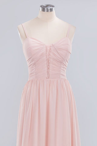 Sheer Spaghetti Straps aline Prom Dresses | Simple Chiffon Sleeveless Evening Dresses