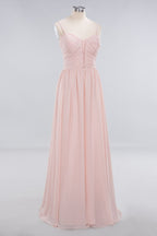 Transparente A-Linien-Ballkleider mit Spaghettiträgern | Schlichte ärmellose Abendkleider aus Chiffon