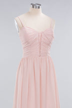 Transparente A-Linien-Ballkleider mit Spaghettiträgern | Schlichte ärmellose Abendkleider aus Chiffon