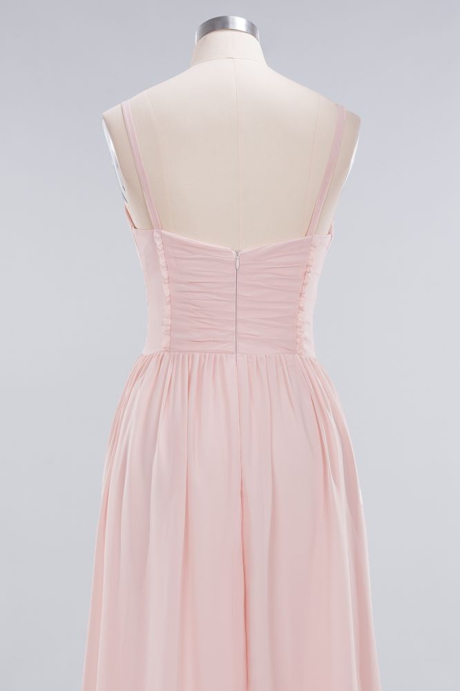 Transparente A-Linien-Ballkleider mit Spaghettiträgern | Schlichte ärmellose Abendkleider aus Chiffon