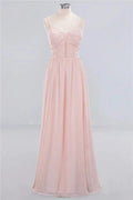 Sheer Spaghetti Straps aline Prom Dresses | Simple Chiffon Sleeveless Evening Dresses by misshow.com