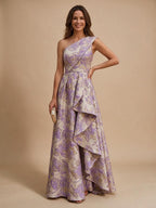 Jacquard A-Line/Princess One Shoulder Floor-Length Evening Dresses with Ruffles - Lilac