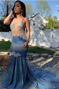 Shining Sequins V-neck Sleeveless Floor-length Mermaid Prom Dresses by misshow.com