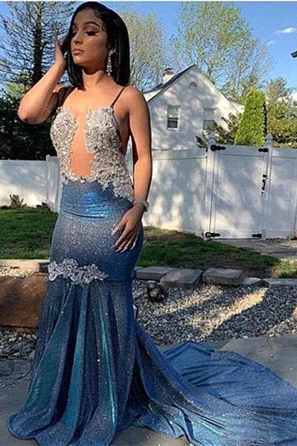 Shining Sequins V-neck Sleeveless Floor-length Mermaid Prom Dresses by misshow.com