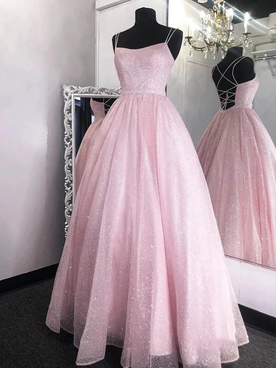 Shiny Long A-line Sequins Backless Prom Formal Graduation Evening Dresses by BIZTUNNEL