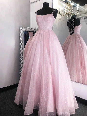 Vestidos de noche formales de graduación con lentejuelas, brillantes, largos, de corte A y espalda descubierta