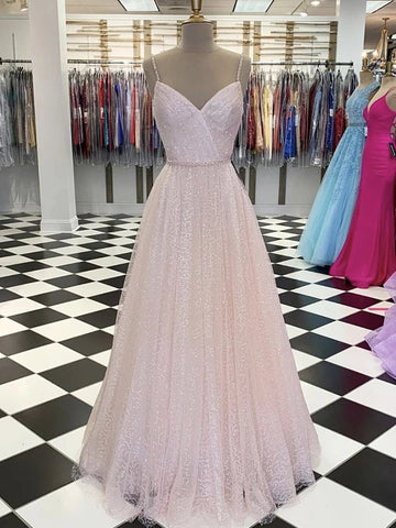 Vestidos de noche formales de graduación con lentejuelas, escote en V, línea A y brillantes