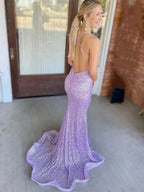 Shiny Long Mermaid V-neck Backless Sequins Formal Evening Prom Dresses by BIZTUNNEL