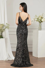 Shiny Sequins Spaghetti Straps V-neck Floor-length Mermaid Bridesmaid/Prom Dress by misshow.com