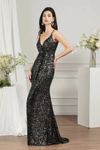 Shiny Sequins Spaghetti Straps V-neck Floor-length Mermaid Bridesmaid/Prom Dress by misshow.com