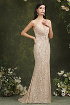 Shiny Sequins Spaghetti Straps V-neck Floor-length Mermaid Bridesmaid/Prom Dress by misshow.com