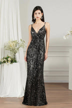 Shiny Sequins Spaghetti Straps V-neck Floor-length Mermaid Bridesmaid/Prom Dress by misshow.com