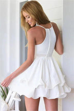 Short A-line Chiffon V-Neck Layer White Homecoming Dress by BIZTUNNEL