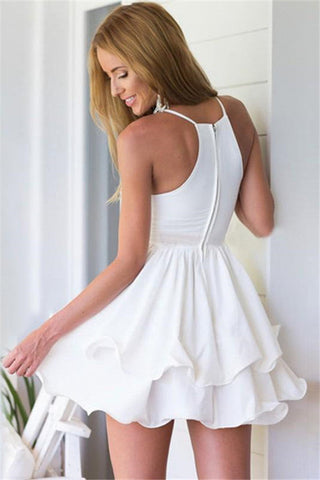 Short A-line Chiffon V-Neck Layer White Homecoming Dress