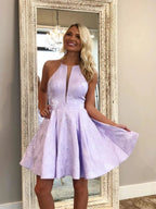Short A-Line Deep V-Neck Halter Sleeveless Homecoming Dress by BIZTUNNEL