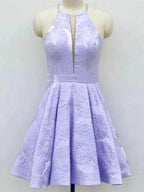 Short A-Line Deep V-Neck Halter Sleeveless Homecoming Dress by BIZTUNNEL