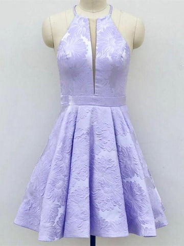 Short A-Line Deep V-Neck Halter Sleeveless Homecoming Dress