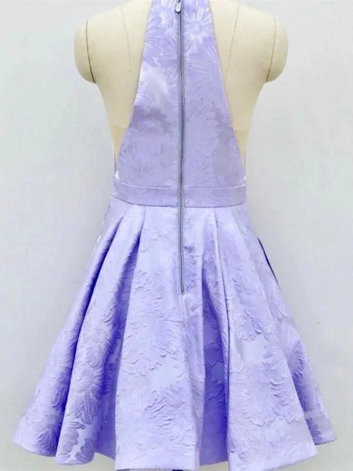 Short A-Line Deep V-Neck Halter Sleeveless Homecoming Dress by BIZTUNNEL