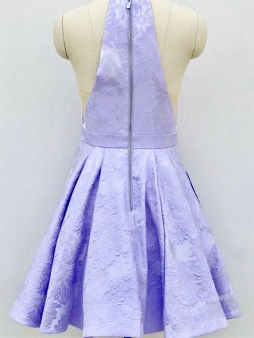 Short A-Line Deep V-Neck Halter Sleeveless Homecoming Dress