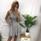 Short A-line Halter Chiffon Lace Prom Formal Homecoming Dresses by BIZTUNNEL