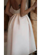 Short A-line Jewel Neck Satin Spaghetti Strap Formal Dresses with Pockets by BIZTUNNEL
