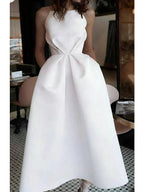 Short A-line Jewel Neck Satin Spaghetti Strap Formal Dresses with Pockets by BIZTUNNEL