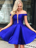 Short A-line Off the Shoulder Prom Dresses Royal Blue Formal Homecoming Graduation Gowns by BIZTUNNEL