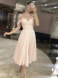 Short A-line Off the Shoulder Tea Length Prom Graduation Homecoming Dresses by BIZTUNNEL