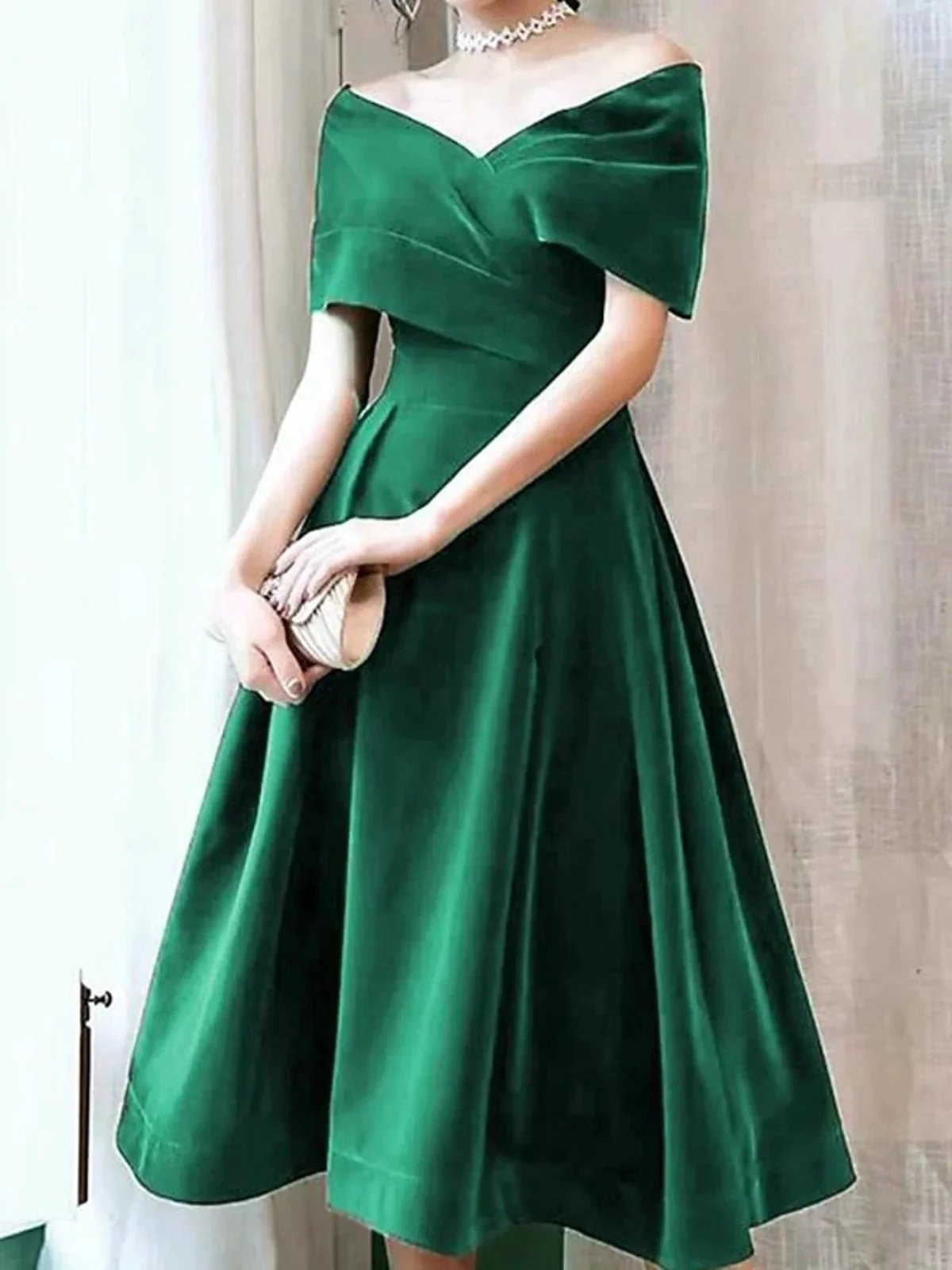 Short A-line Off the Shoulder Velvet Prom Dress Burgundy Formal Graduation Evening Dresses by BIZTUNNEL