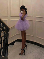 Short A-line Princess Strapless Tulle Prom Homecoming Dresses by BIZTUNNEL