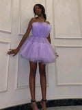 Short A-line Princess Strapless Tulle Prom Homecoming Dresses by BIZTUNNEL