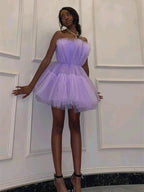 Short A-line Princess Strapless Tulle Prom Homecoming Dresses by BIZTUNNEL