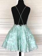 Short A-line Sleeveless Lace Open Back Formal Graduation Homecoming Dresses by BIZTUNNEL
