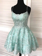 Short A-line Sleeveless Lace Open Back Formal Graduation Homecoming Dresses by BIZTUNNEL